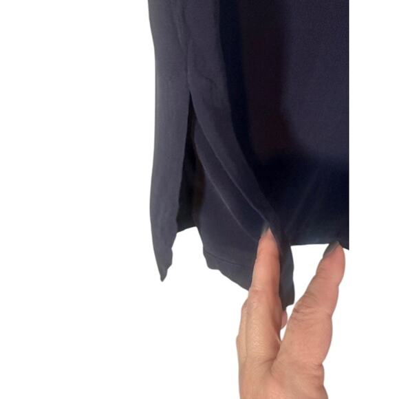 Eileen Fisher Navy Blue Silk Mock Neck Sleeveless Side Slit Blouse Women Sz XS - Picture 6 of 9